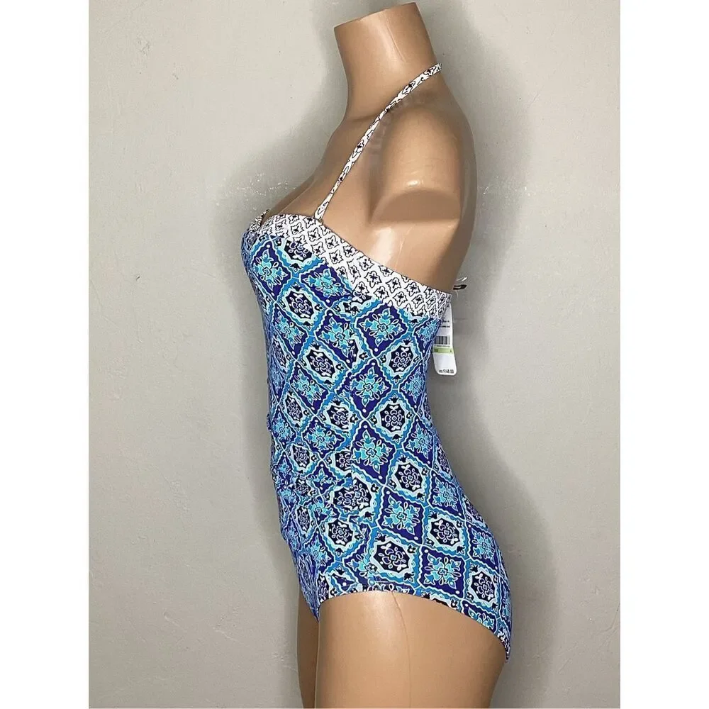 New. Tommy Bahama V-Wire blue tile swimsuit. Size 4. Retails $148